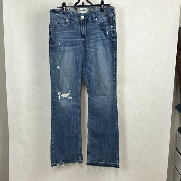 Ariat REAL Denim Jeans Women’s Sz 32L Mid Rise Stretch Boot Cut Melissa Raw Hem - Picture 1 of 13